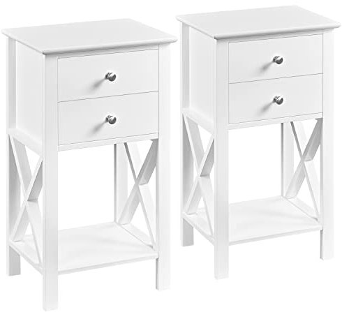 Yaheetech 2er Set Nachttische mit 2 Schubladen und 1 Ablagefach Nachtschrank Couchtisch Sofatisch aus MDF für Wohnzimmer und Schlafzimmer Stabil Weiß