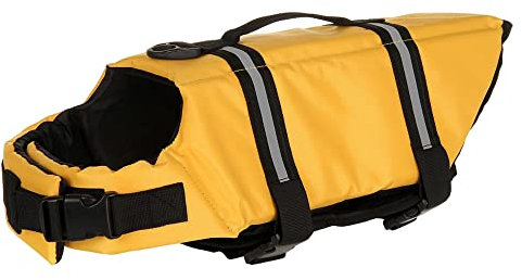 FANSU Giubbotto Salvagente per Cani con Manico, Regolabile Giubbotti di Salvataggio per Animali Domestici per Cani di Taglia Piccola, Media e Grande per Nuoto, Canottaggio (M,Giallo)