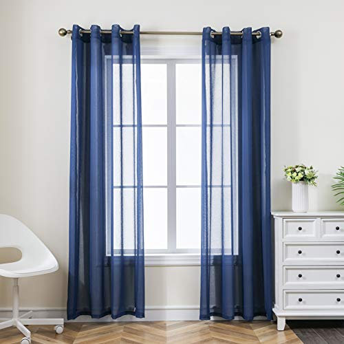 CUCRAF Net Curtains for Windows - Eyelet Voile Sheer Blue Curtains for Living Room & Bedroom, 84 Drop Pair, Wrinkle Resistant Solid Colour, Easy to Clean and Machine Washable
