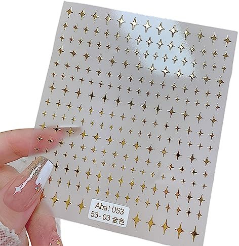 HshDUti 3D Aurora Holographic Nail Art Stickers Decals 5D Self-Adhesive White Gold Black Silver Sparkling Stars Nail Supplies Nail Art Design Decoration Accessories Gold A