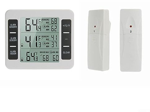 Thermometer With Alarm, Indoor Outdoor Wireless Digital Freezer Alarm Thermometer Fridge Home 2 Sensor Temperature Sensor
