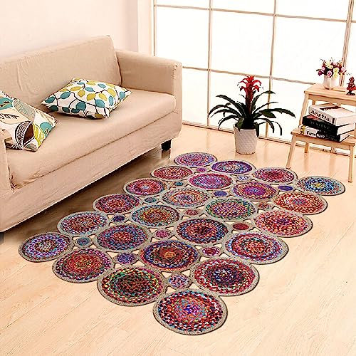 CASAVANI Gewellter Chindi-Jute-Teppich – Großer, handgeflochtener, mehrfarbiger, geometrischer Flachgewebe-Teppich (3,6 x 4,5 m) für den Innen- und Außenbereich, Wohnzimmer, Esszimmer, Schlafzimmer