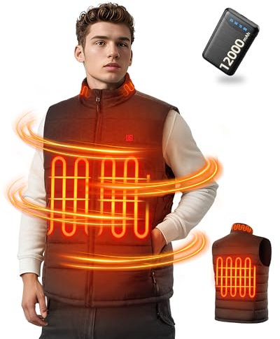 2024 Nuovo 12V Gilet Riscaldato Uomo con 12000mAh Batteria, Leggera Giacca Riscaldata, Riscaldamento a Più Zone, 3 Regolatore di Temperatura, Utilizzabile Come Regalo, Escursionismo, Arrampicata(XXL)