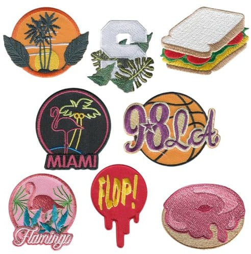 Catch the Patch Achtziger Neunziger Set 8 Stück - (Größe: verschiedene Größen) – Kultige Aufnäher zum Aufbügeln & Aufnähen – Für Jacken, Rucksäcke, Shirts & Cosplay – Ein Must-have für DIY-Fans