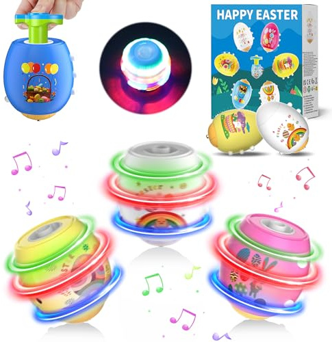 Ostereier Battling Tops, Kreisel Spielzeug mit LED Lichtern und Musik Launcher Gyroskop Fidget Ball Neuheit Bulk Spielzeug, Kinder Ostereiersuche Füller Kit Geschenke für Mädchen Jungen 6 PCS