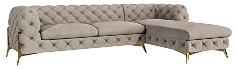 S-Style Möbel Milton Chesterfield Ecksofa Sofa L-Form Couch Eckcouch Wohnzimmer Möbel Wohnlandschaft Polstersofa mit Metallfüßen 5-Sitzer 305x200x73 cm Dunkel Creme Rechts