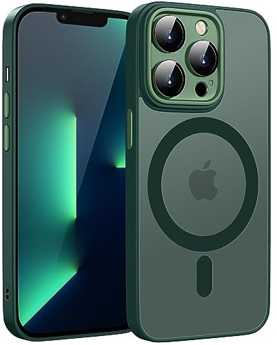 KPPIT Magnetic Case for iPhone 13 Pro 6.1 inch Compatible with MagSafe,Translucent Matte Back Camera Lens Full Protect Slim Shockproof Phone Cover, (Green)