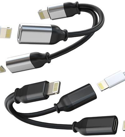 Lot de 2 adaptateurs audio à double prise Lightning pour iPhone - Chargeur de casque 2 en 1 - Certifié MFI - Câble auxiliaire pour iPad 14 13 12 11 Pro Max Mini 8 Plus