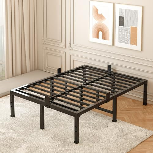 FUIOBYVV Queensize-Bettgestell, 45,7 cm, robuster Metallplattform-Bettrahmen, Queen-Size-Größe, unterstützt bis zu 1,587 kg, kein Boxspringbett erforderlich, kein Schütteln, Stahllattenstütze,