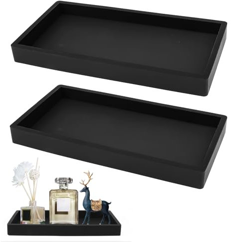 Vassoio da bagno, 2 pezzi, in silicone, nero, rettangolare, per bagno, cucina, asciugamano 10 x 20 cm