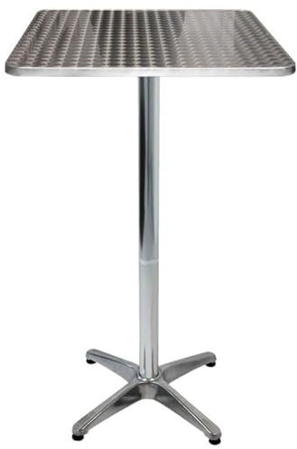 MUL-BOUTIQUE Runder / quadratischer Esstisch, hohe Bartische aus Aluminium, Platte aus Edelstahl, höhenverstellbar, Bistrotisch mit klappbarer Tischplatte (quadratisch)