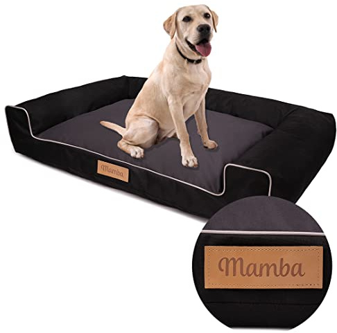 Petsen Personalisierte Hundebett - Grosse Große Mittelgroße Hunde - Hundekissen – Hundekörbchen - Hundematte mit Gravieren Namen (Schwarz, L 100 x B 65 x H 17 cm)
