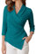 Womens Blouse Casual Long Sleeve V Neck Shirts Tops Pleated Basic Tunic T Shirts Elegant Vintage S Blue-Green