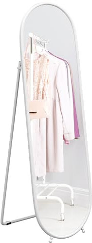 HOMCOM 40 x 160cm Full Length Mirror, Floor Standing or Leaning Against Wall Tall Mirror with Support Frame, Oval Full Body Mirror for Bedroom, Living Room, White