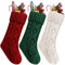 Fesciory Weihnachtsstrümpfe, 3 Stück, 45,7 cm, Zopfstrick, große Größe, Strumpf, Geschenke und Dekorationen für Familie, Urlaub, Weihnachtsfeier, Burgunderrot und Elfenbeinweiß und Grün, 45,7 cm