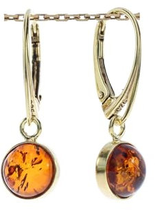 Bernstein Ohrringe von Artisana-Schmuck, moderne hängende Ohrringe aus Bernstein und 925/000 Sterling Silber vergoldet