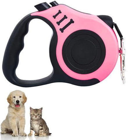 Hundeleine, 5 Meter Leine für Haustiere, Schwenkbare Verschlussschnalle, für Training und Spaziergänge, Geeignet für Kleine, Mittlere und Große Hunde, Rosa