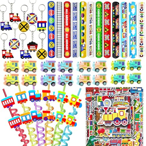 CHSLtmxq 122PCS Train Party Favors, Train Birthday Decorations Toy Set