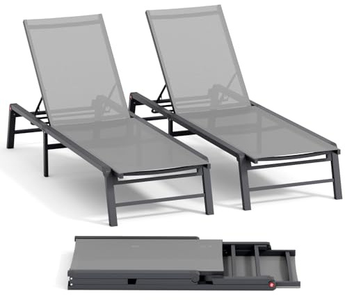 FHVIT Chaiselongue für den Außenbereich, Aluminium, für den Außenbereich, 2er-Set, montierbar, Terrassenliege, Pool, flach liegen, Sonnenbaden, verstellbare Rückenlehne, Pool, Loungesessel