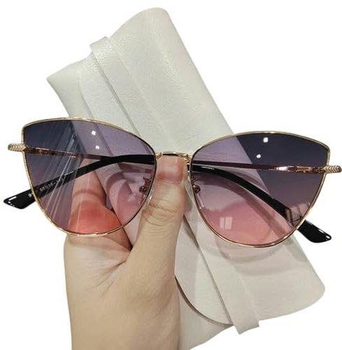 ZuoXun Gafas de sol Sun Marco De Ojo De Gato Vintage Gafas De Sol Mujeres Fashion Eyewear Retro Standy Sun Shades-Rosa Gris Dorado-Otro