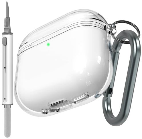 Kompatibel mit AirPods 4 Hülle mit Reinigungsset und Schlüsselanhänger, weiche stoßfeste Hülle für AirPods 4-Klar