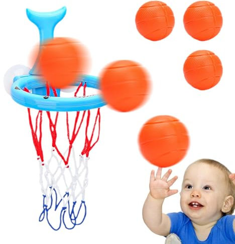 Basketball-Ballkorb für Badezimmer, Badewannen-Basketballkorb - 4 Stück Basketballkorb Badezimmer Kinderspielzeug | Interaktives süßes Ballspielzeug, lustiges Badespielzeug für und Mädchen ab 3 Jahren