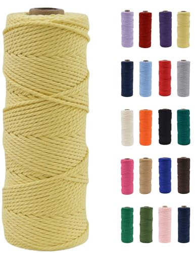 POPOYU Cordoncino macramè da 2 mm, 100 m, in cotone naturale macramè, colore giallo, senza sostanze chimiche, per fai da te, macramè, confezioni regalo, decorazioni natalizie per matrimoni
