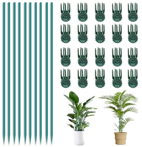 SMCEHEYA 30cm Plant Support Stakes 10Pcs with 20Pcs Plant Clips Garden Canes Bamboo Sticks Bendable Plant Support Sticks for Indoor Plants Orchid Sticks Garden or Home Floral Picks Gardening Tripods