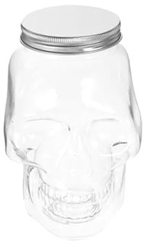 1 Pcs Jars Mugs, Plastic Halloween Skull Mason Reusable Drinking Mugs Tumbler Cup With Old Fashioned Jar Drinking Glasses Heavy Base For Beverage, Brandy, Liquor, Milk,Tea