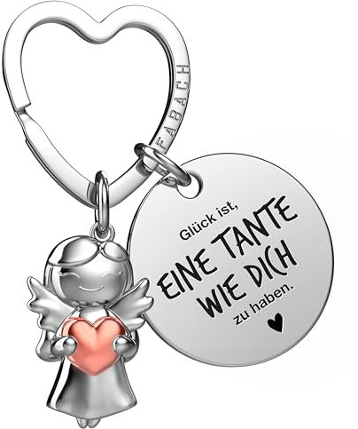 FABACH Beste Tante Schlüsselanhänger Schutzengel Glücksbringer mit Herz und Gravur - Beste Tante Geschenke Schlüsselanhänger - Tante Geschenk Engel Glücksbringer Patentante