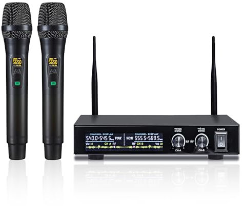 XUNGUAN UR-2H Wireless Microphone System, Metal Wireless Mic Set with Case,Handheld Cordless Dynamic Microphones for Singing, Karaoke, Church, DJ,UHF Adjustable Frequencies,131ft Range,XLR Connector