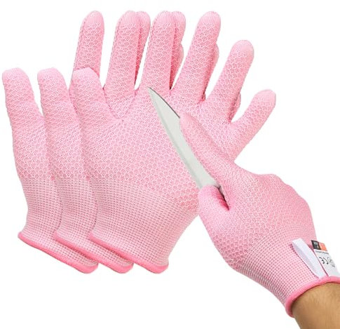 PATIKIL Cut Resistant Gloves, 2 Pair Level 5 Protection Cutting Gloves Anti Cut Kitchen Work Glove for Mandolin Slicing Oyster Shucking Whittling Wood Carving, Pink, Large