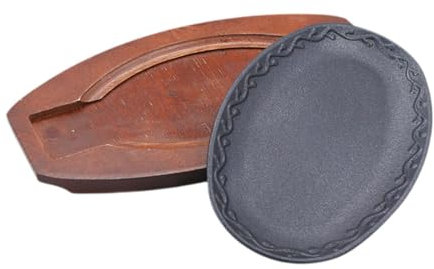 F Fityle Assiette à steak en plaque chauffante Plateau à steak pratique avec base en bois Assiette à steak grésillante Assiette de serveur Fajita pour cuisine