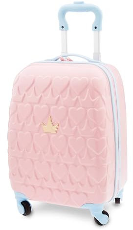 Disney Store Official Valise Princesses Rose, 46 x 30 x 20 cm, Valise pour Enfants, poignée télescopique et roulettes multidirectionnelles, Motif cœurs et couronnes
