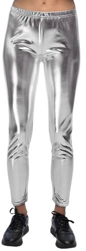 Boland - Metallic Leggings für Karneval, Festival, Mottoparty oder Alltag, glänzende Stretch Hose für Faschingskostüme, 80er Jahre, Silber
