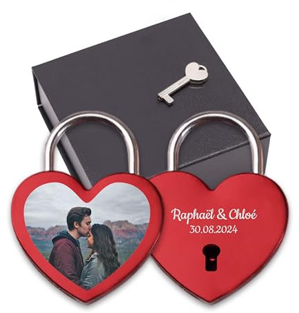 LAUBLUST Cadenas d'amour avec photo et clé, boîte cadeau incl. - Photo couleur - Cadeau personnalisé pour un couple | Cadenas pour les jeunes mariés & les amoureux | Cadeau de mariage & de fiançailles