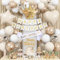 Geburtstagsdeko Beige, Deko Geburtstags Creme Weiß Gold Mädchen Junge, Luftballons Beige Gold Happy Birthday Banner Girlande Folienballons Lametta Vorhang für Frauen Mann Boho Geburtstag Party Deko