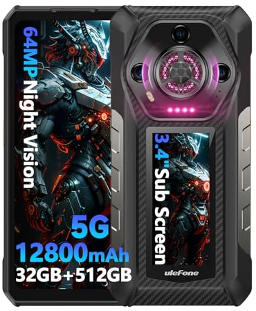 Ulefone Armor 30 Pro Rugged Smartphone 5G, 32GB+512GB/2TB, Dimensity 7300X, 6,95 FHD+ 120Hz+3,4 Schermo Secondario, 12800mAh 66W, 50MP+64MP+32GB, Android 14 Telefono Indistruttibile, WIFI6E/NFC/GPS