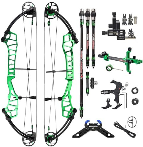 surwolf 36 Competition Compoundbogen Set 30-40lbs & 40-50lbs & 50-60lbs Schießbogen Aluminium Jagdbogen IBO Geschwindigkeit 330fps Bogenschießen Übungsbogen RH&LH (grün, 40-50lbs/nocke2)
