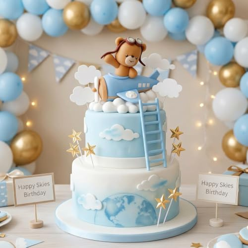 LaVenty Blue Airplane Cake Topper Airplane Cake Decoration