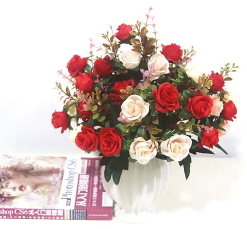 HORREX 4 Pezzi Fiori Finti per Cimitero Fiori Artificiali Rosa Fiori Finti per Decorazioni Artificiali per Cimitero Fiore Finto Che Sembrano Veri per Bouquets (rosso)