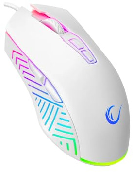 Rampage Spear V2 White Wired Gaming Mouse with RGB Lighting – 12800 DPI, 7 Programmable Buttons, Lightweight Ergonomic Gaming Mouse for PC/Mac/Laptop Gamers