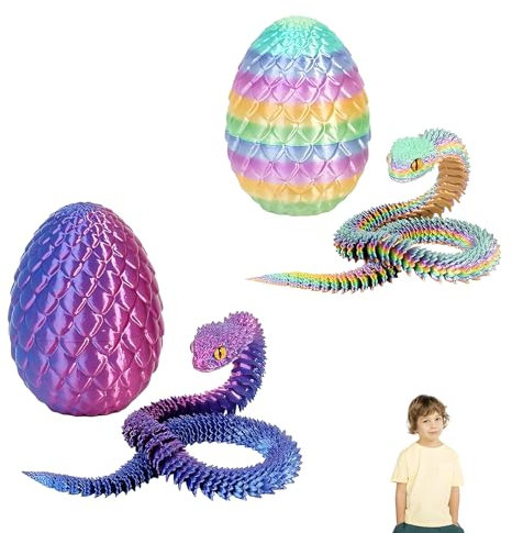 2 Stück 3D Gedruckte Schlange Spielzeug, Schlangen Spielzeug, Schlangen Drachenei Mit Drachen, für Kinder Sammler Und Dekoration 3D Gedruckte Tiere für Kinder Geschenke Schreibtisch Wohnkultur