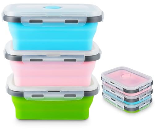 MINISOISO Cuenco Plegable con Tapa, 3 Pcs Cuenco Plegable, 500 ML Cuenco plegable para Camping, Recipientes de Silicona Plegable para Ensalada, para Senderismo, Viajes, Camping, Picnic, Escuela