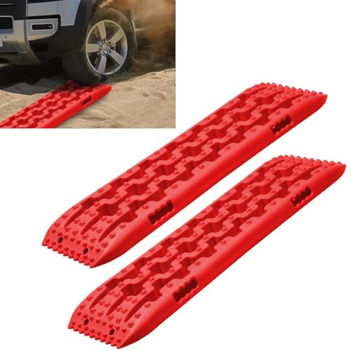 Sandbleche Offroad 2 Stück – 10 Tonnen Anfahrhilfe & Traktionsplatten für Auto, SUV, Wohnmobil & 4x4 | Für Schnee, Schlamm & Sand | Rot– Leicht & Kompakt