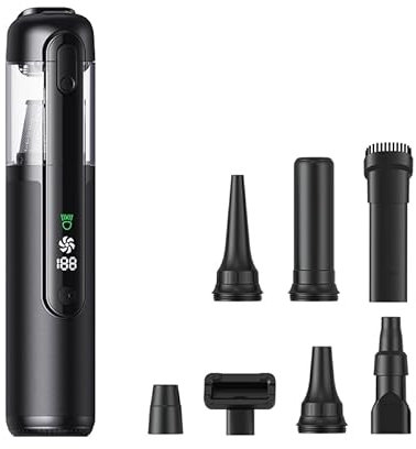 Linterngo Aspiradora de Mano 4 en 1 (16 500 Pa, Motor sin escobillas 80 W) – Portátil con Pantalla LED, 27 min autonomía, Carcasa de Aluminio Negro para Coche, hogar y Oficina.