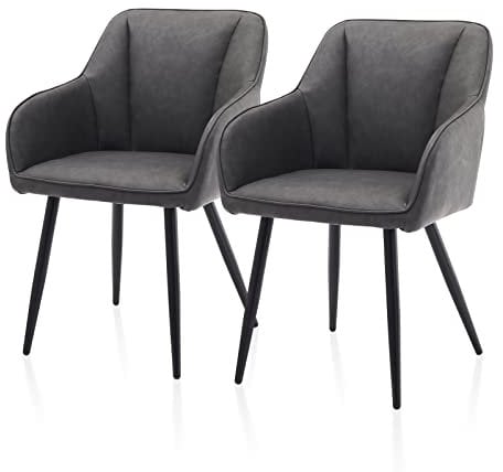 TUKAILAI Esszimmerstühle aus Kunstleder,Küchenstuhl Polsterstuhl Armlehnstuhl mit Armlehnen,Rückenlehnen,weiche Sitzpolster,Modern Sessel für Küche Esszimmer Wohnzimmer (Kunstleder×2, Grau)