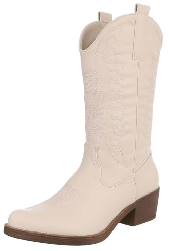 Ital Design Damen Stiefel mit Reißverschluss und Blockabsatz, spitze Form, Beige, Gr. 39