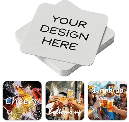 Personalised Beer Mats Set Of 50 - Custom Photo & Text Coasters, Eco Paper Drink Coasters For Pub, Wedding, Birthday Parties - Home Bar Accessories Gift Set (Square)