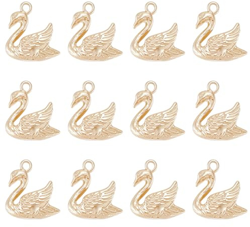 BENECREAT 14 Stück Echte 18K Vergoldete Messing Schwanenanhänger 16.5x15x6.5mm Goldene Schwanen Anhänger Aus Messing Für Die Herstellung von Ohrringen Armbändern Und Halsketten Bohrung: 1.5mm